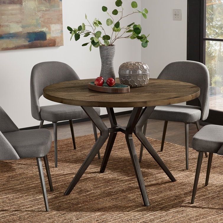 Mercury Row® Etna Round Solid Wood Top Metal Base Dining Table